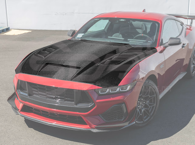 2024-Up Ford Mustang S650 | Terminator Style CARBON FIBER Front Vented Hood